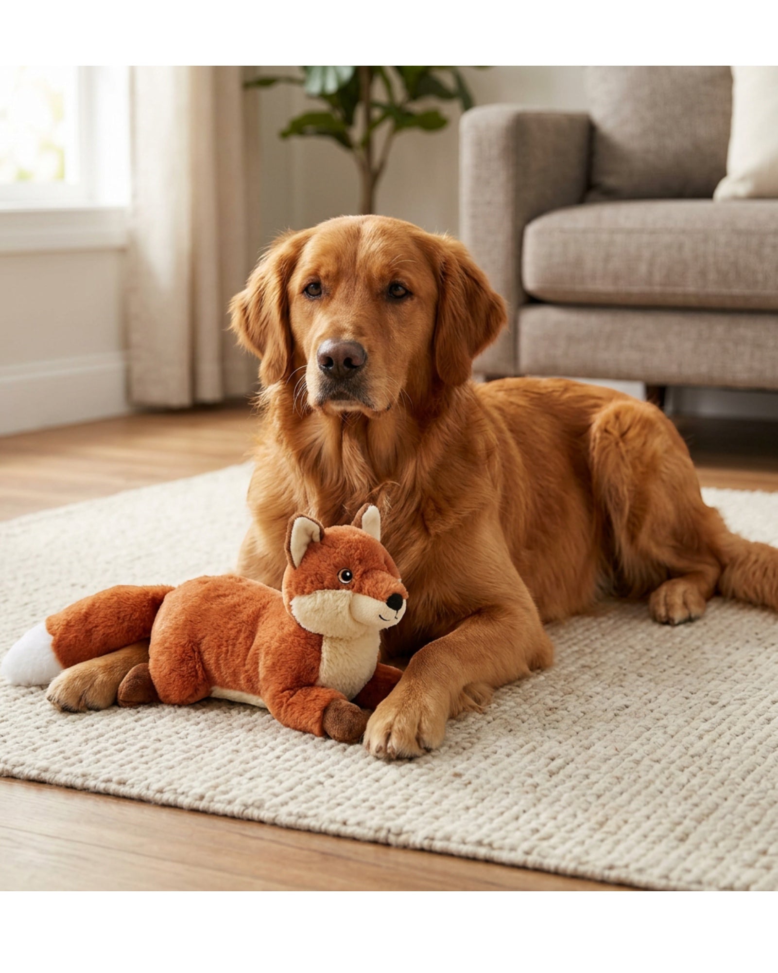 Zlos Plush Fox Crinkle Toy with One Squeaker 32 cm Rust - Lifestyle view